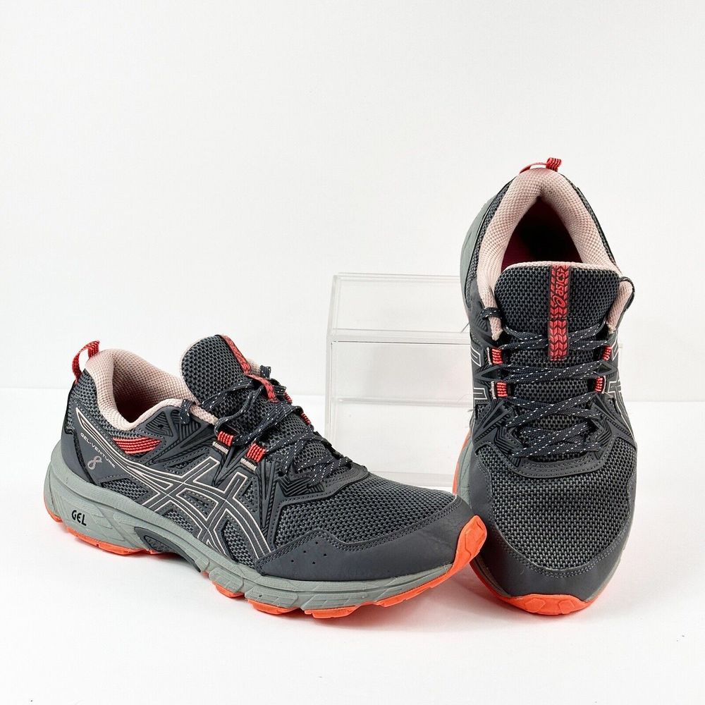 Asics Gel Venture 8 Trail Running Shoes Womens Sz 11 Gray Orange Hiking 1012A708